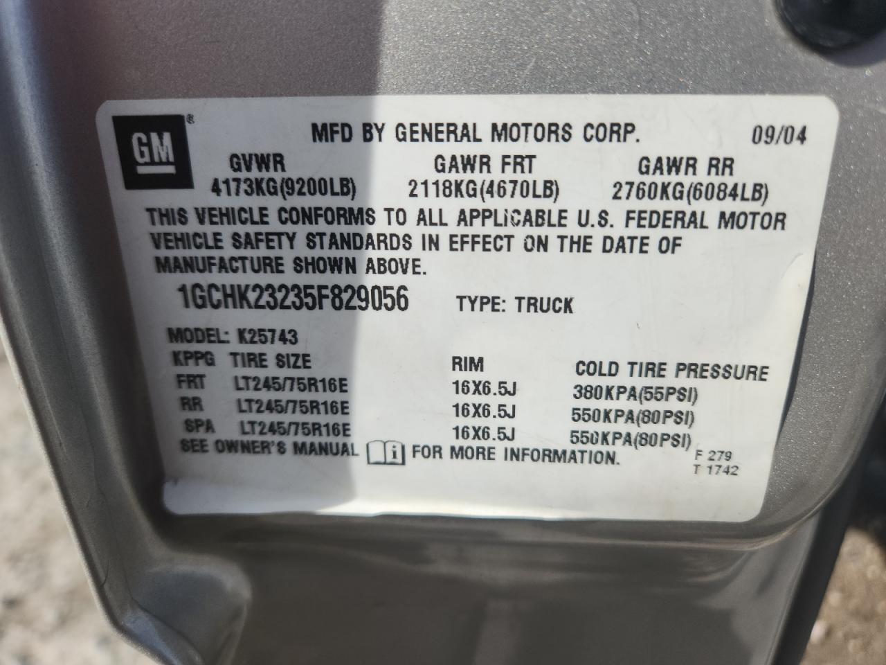 2005 Chevrolet Silverado K2500 Heavy Duty VIN: 1GCHK23235F829056 Lot: 91419425