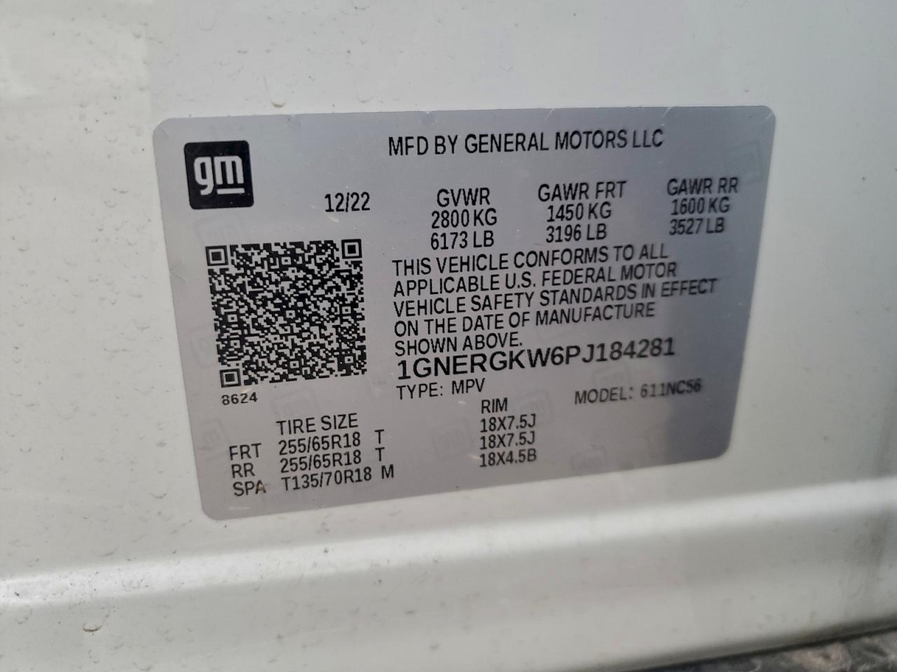 2023 Chevrolet Traverse Lt VIN: 1GNERGKW6PJ184281 Lot: 93967315