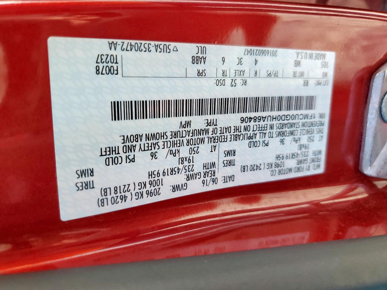 2017 Ford Escape Se VIN: 1FMCU0GD0HUA68406 Lot: 92526575