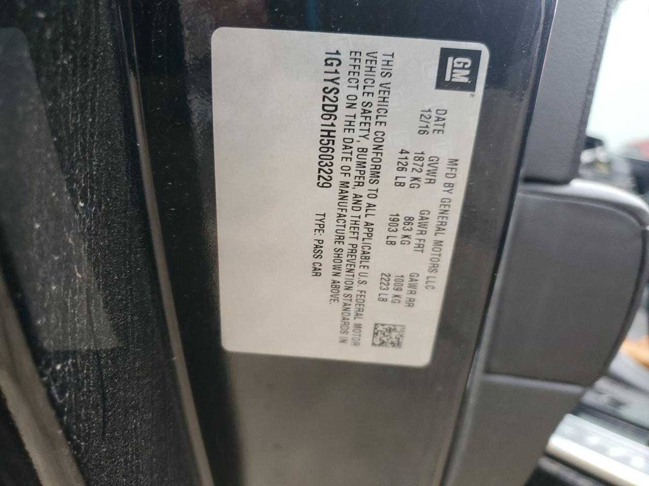 2017 Chevrolet Corvette Z06 2Lz VIN: 1G1YS2D61H5603229 Lot: 93096305