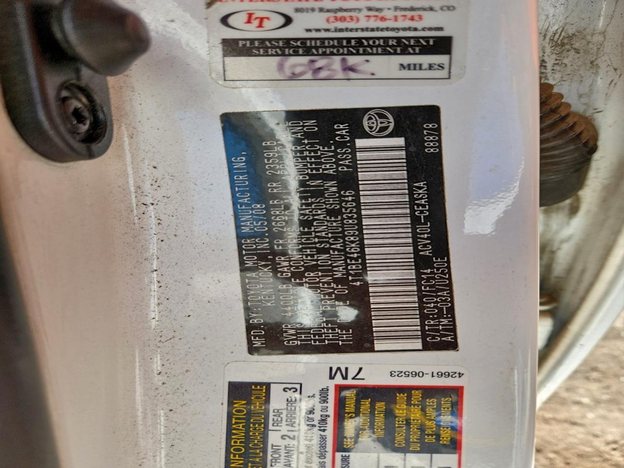 2009 Toyota Camry Base VIN: 4T1BE46K89U835646 Lot: 93736225