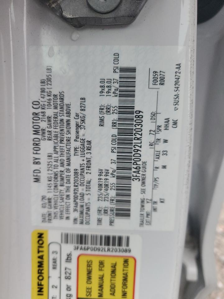 2020 Ford Fusion Titanium VIN: 3FA6P0D92LR203089 Lot: 93269535