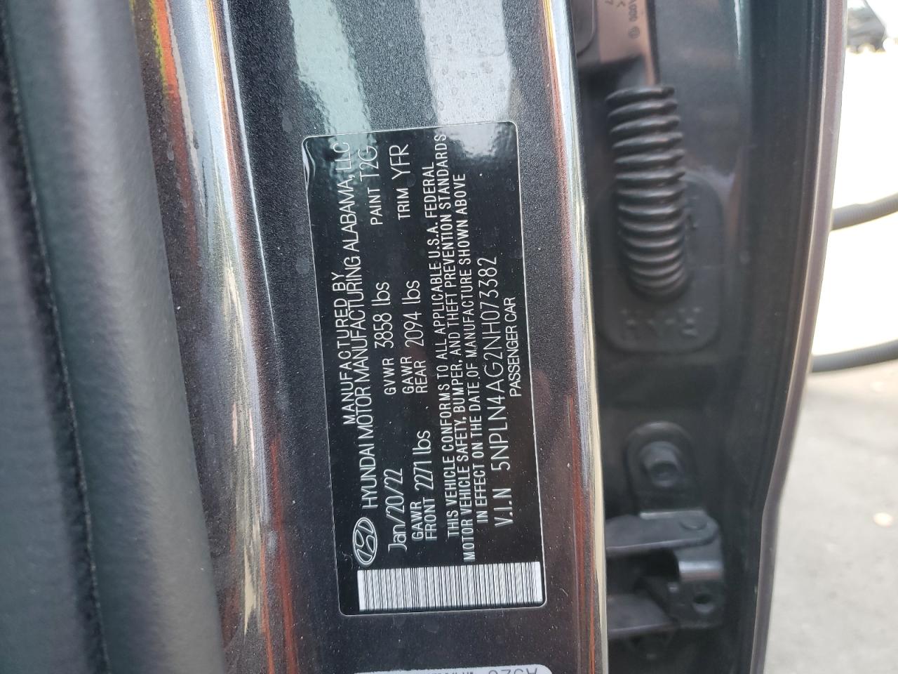 2022 Hyundai Elantra Sel VIN: 5NPLN4AG2NH073382 Lot: 92355295