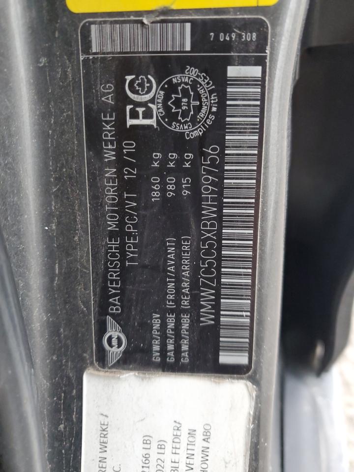 2011 Mini Cooper S Countryman VIN: WMWZC5C5XBWH99756 Lot: 92464035