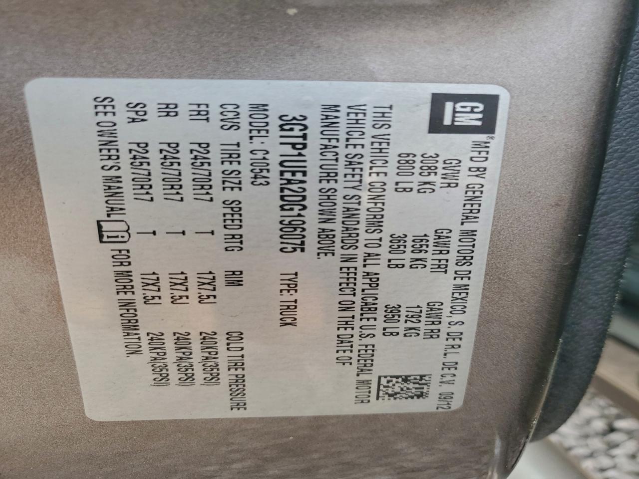 2013 GMC Sierra C1500 Sl VIN: 3GTP1UEA2DG196075 Lot: 92681235