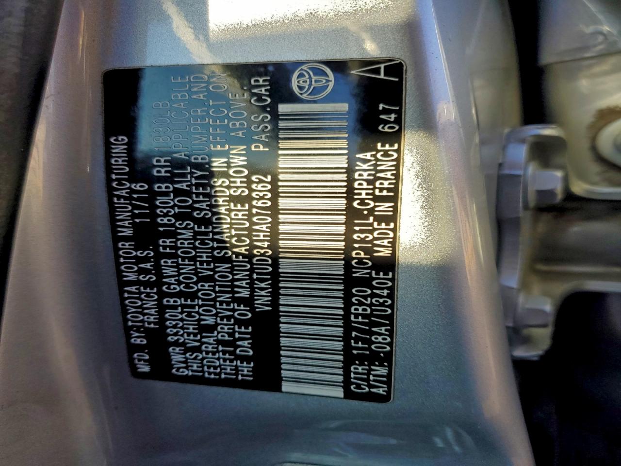 2017 Toyota Yaris L VIN: VNKKTUD34HA076362 Lot: 92631475