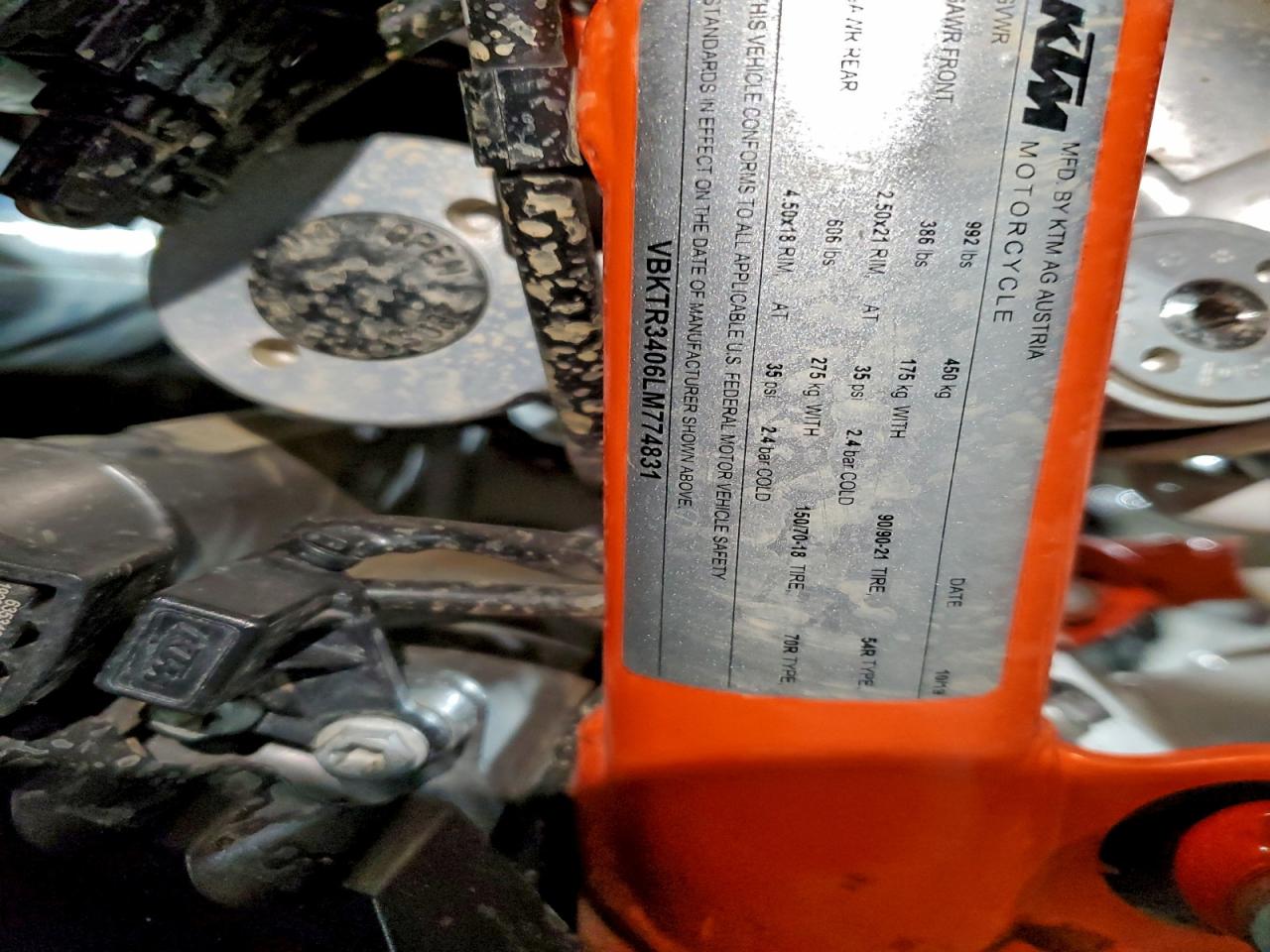 2020 Ktm 790 Adventure R VIN: VBKTR3406LM774831 Lot: 93707345