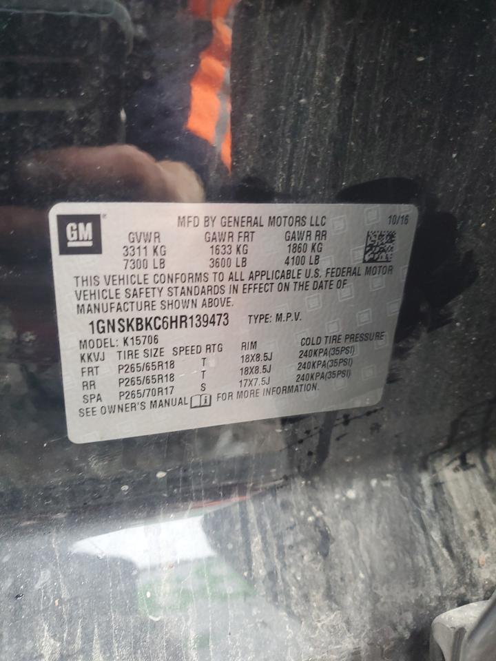 2017 Chevrolet Tahoe K1500 Lt VIN: 1GNSKBKC6HR139473 Lot: 93518645