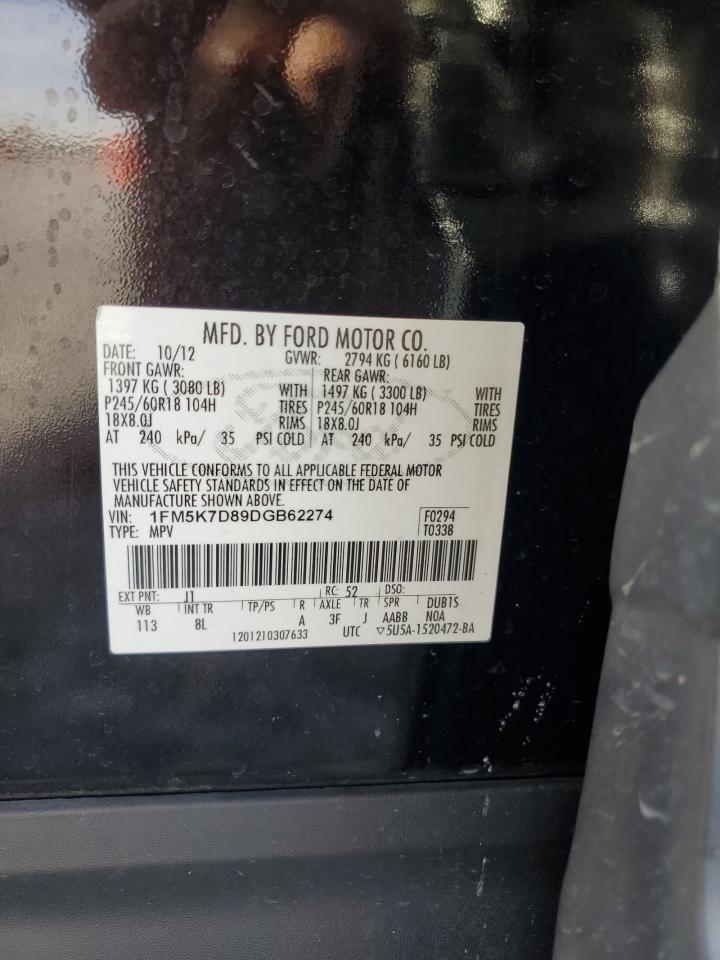 2013 Ford Explorer Xlt VIN: 1FM5K7D89DGB62274 Lot: 92379315