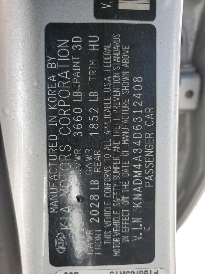 2013 Kia Rio Lx VIN: KNADM4A34D6312408 Lot: 93651965