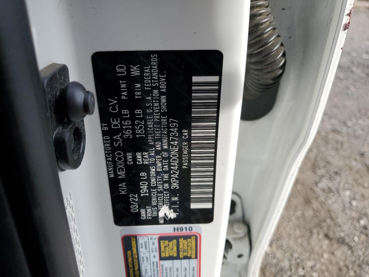 2022 Kia Rio Lx VIN: 3KPA24AD0NE473497 Lot: 93022945