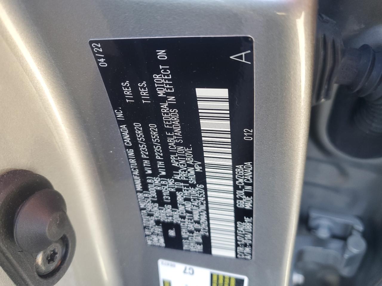 2022 Lexus Rx 350 VIN: 2T2HZMAA7NC245376 Lot: 92499225