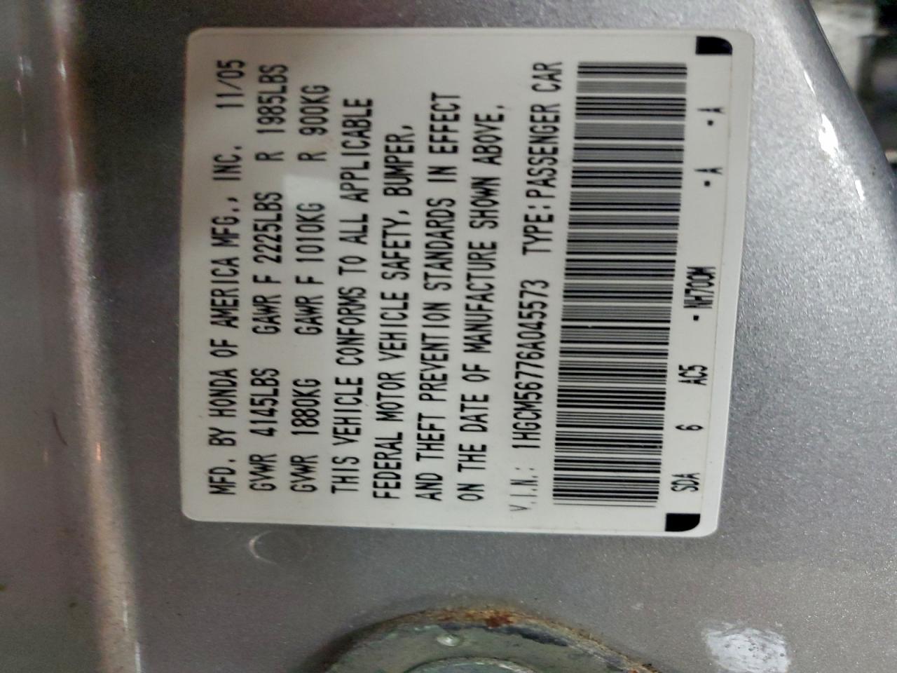 2006 Honda Accord Ex VIN: 1HGCM56776A045573 Lot: 93669015