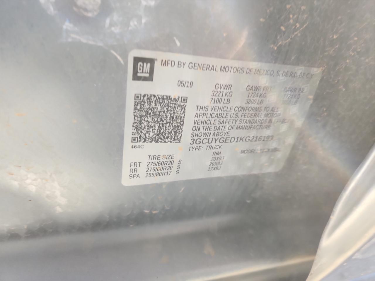 2019 Chevrolet Silverado K1500 Ltz VIN: 3GCUYGED1KG216193 Lot: 92614775