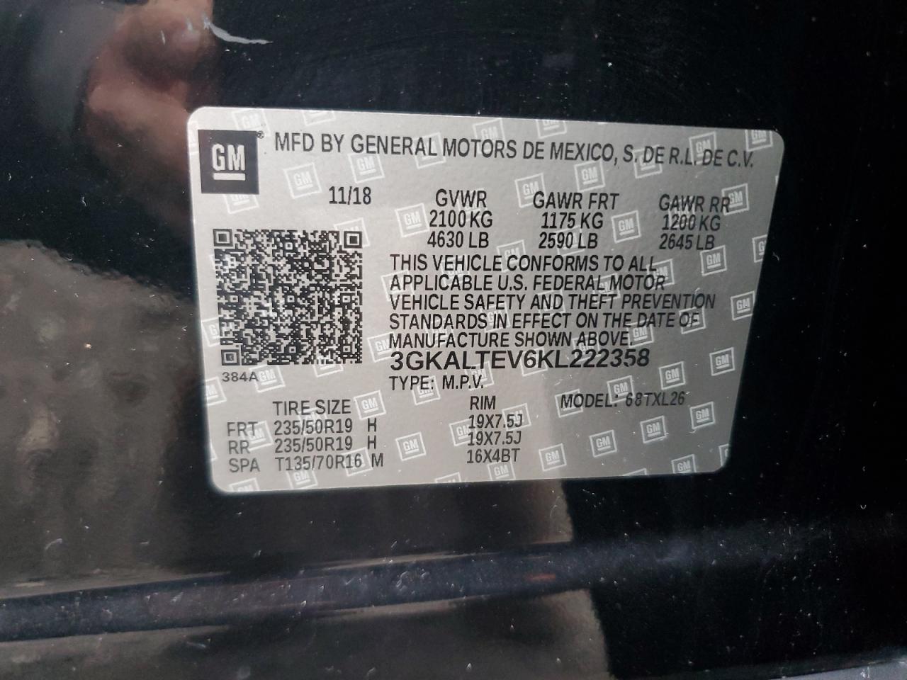 2019 GMC Terrain Sle VIN: 3GKALTEV6KL222358 Lot: 93003415