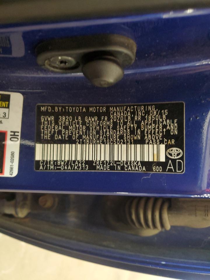 2016 Toyota Corolla L VIN: 2T1BURHE1GC502131 Lot: 90642205