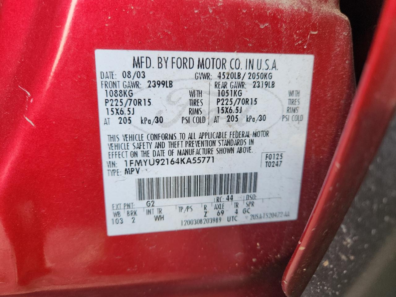 2004 Ford Escape Xls VIN: 1FMYU92164KA55771 Lot: 91626665