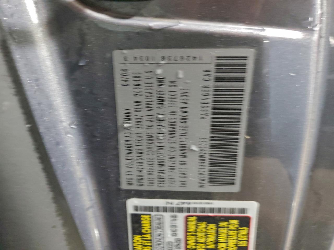 2008 Volkswagen Gti VIN: WVWEV71K98W293082 Lot: 94713275