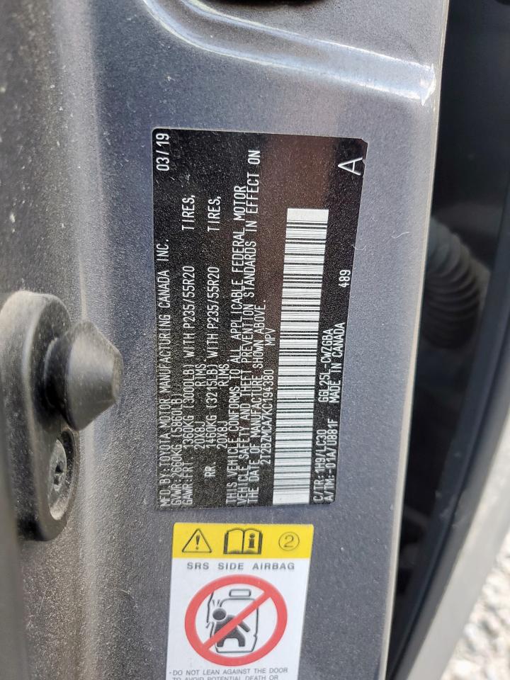 2019 Lexus Rx 350 Base VIN: 2T2BZMCA7KC194380 Lot: 93280375