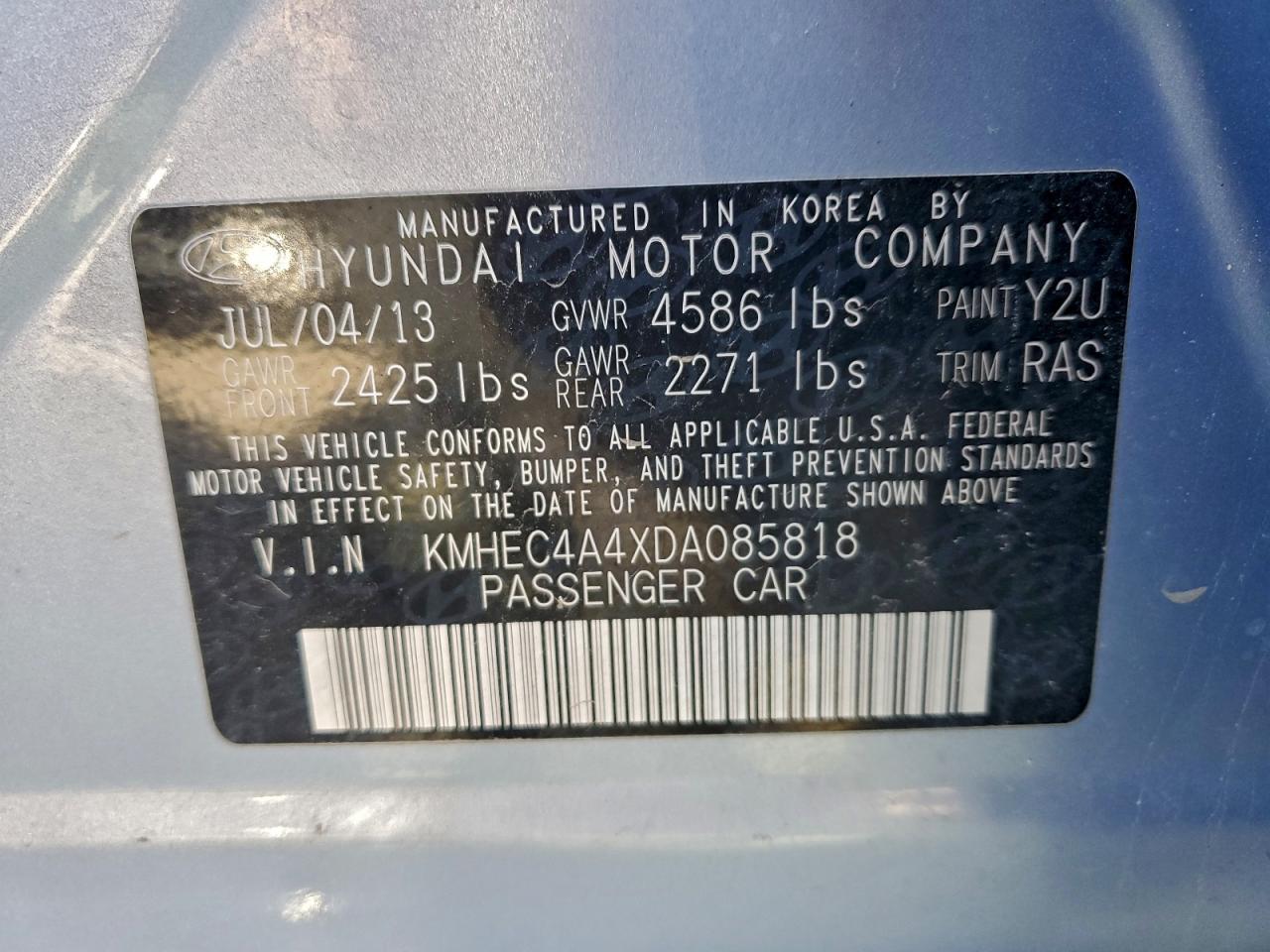 2013 Hyundai Sonata Hybrid VIN: KMHEC4A4XDA085818 Lot: 93281185