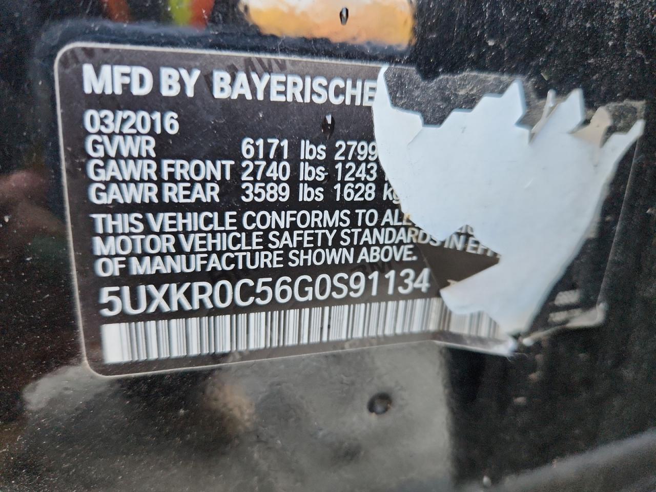 2016 BMW X5 xDrive35I VIN: 5UXKR0C56G0S91134 Lot: 91275785