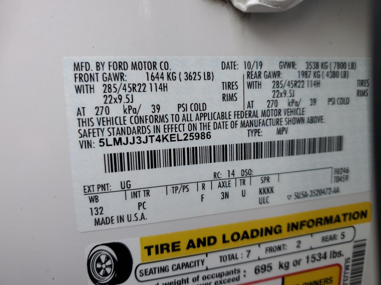 2019 Lincoln Navigator L Select VIN: 5LMJJ3JT4KEL25986 Lot: 92583395