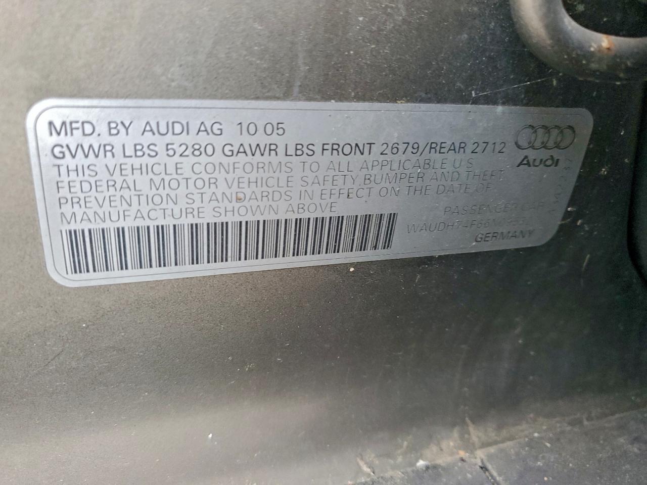 2006 Audi A6 3.2 Quattro VIN: WAUDH74F66N095321 Lot: 94259805