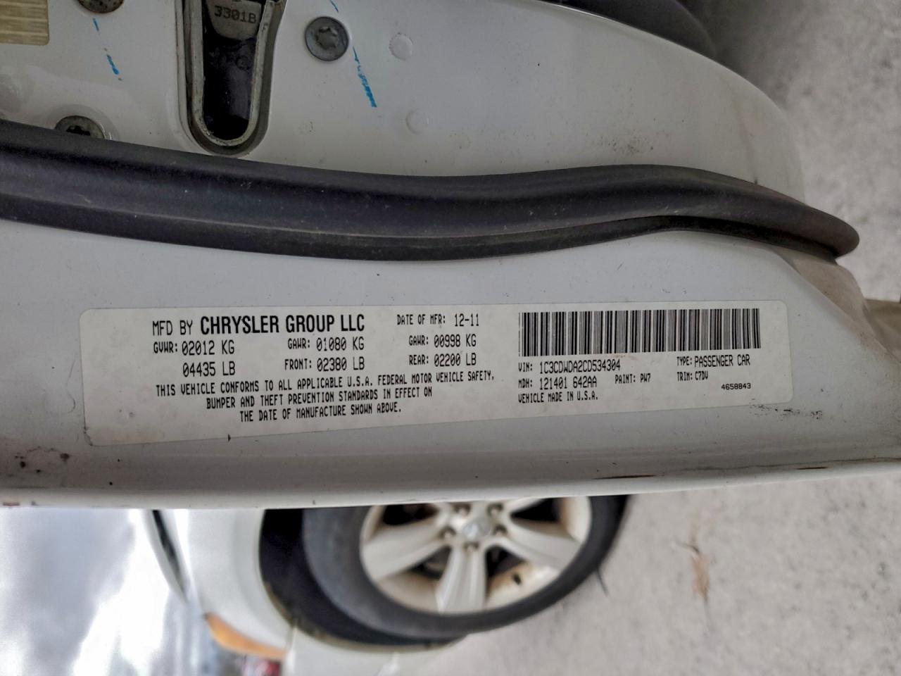 2012 Dodge Caliber Sxt VIN: 1C3CDWDA2CD534304 Lot: 93822495