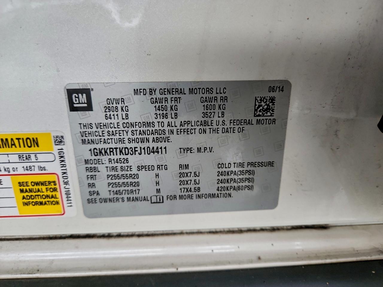 2015 GMC Acadia Denali VIN: 1GKKRTKD3FJ104411 Lot: 94060995