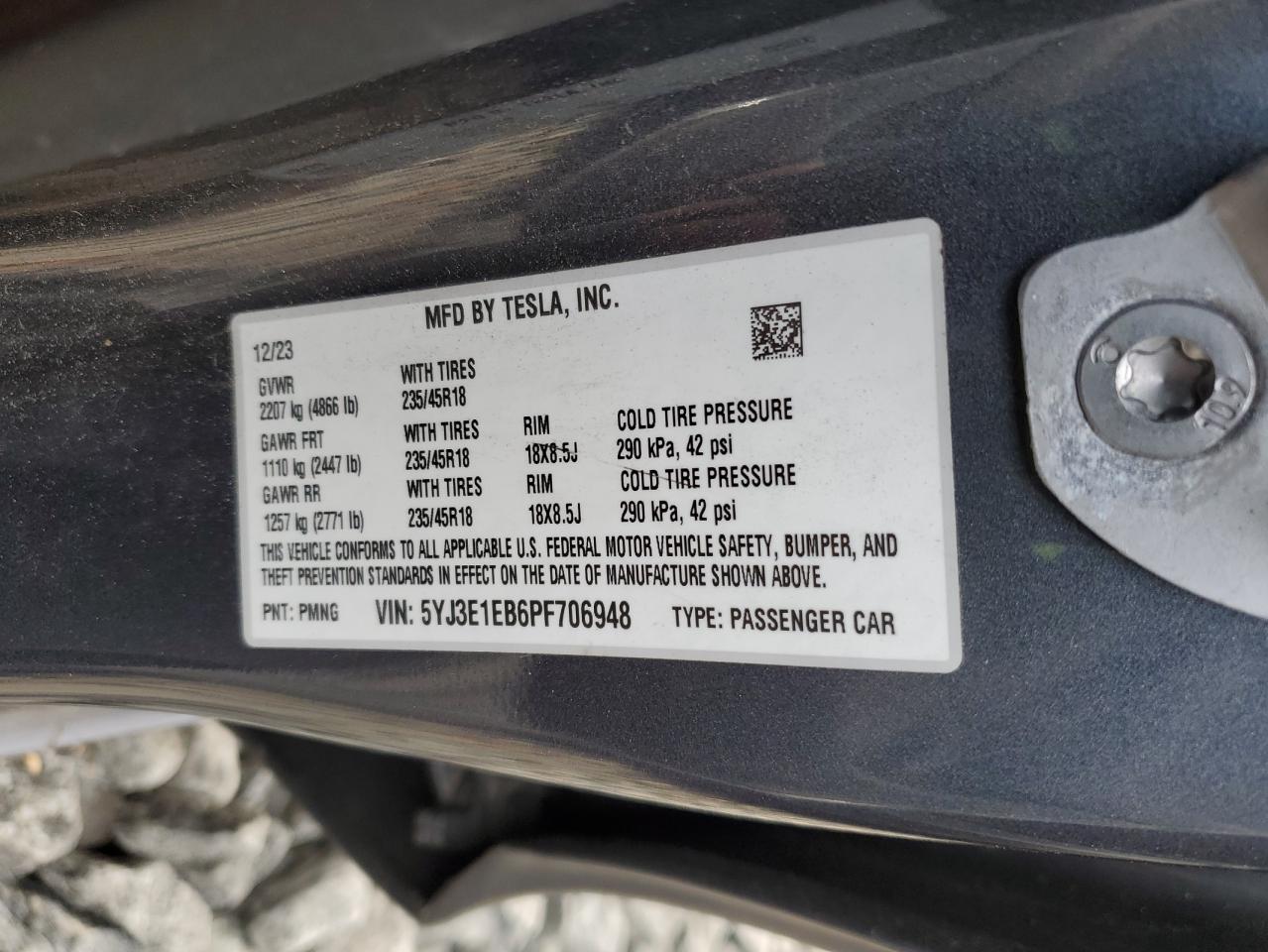 2023 Tesla Model 3 VIN: 5YJ3E1EB6PF706948 Lot: 91189155