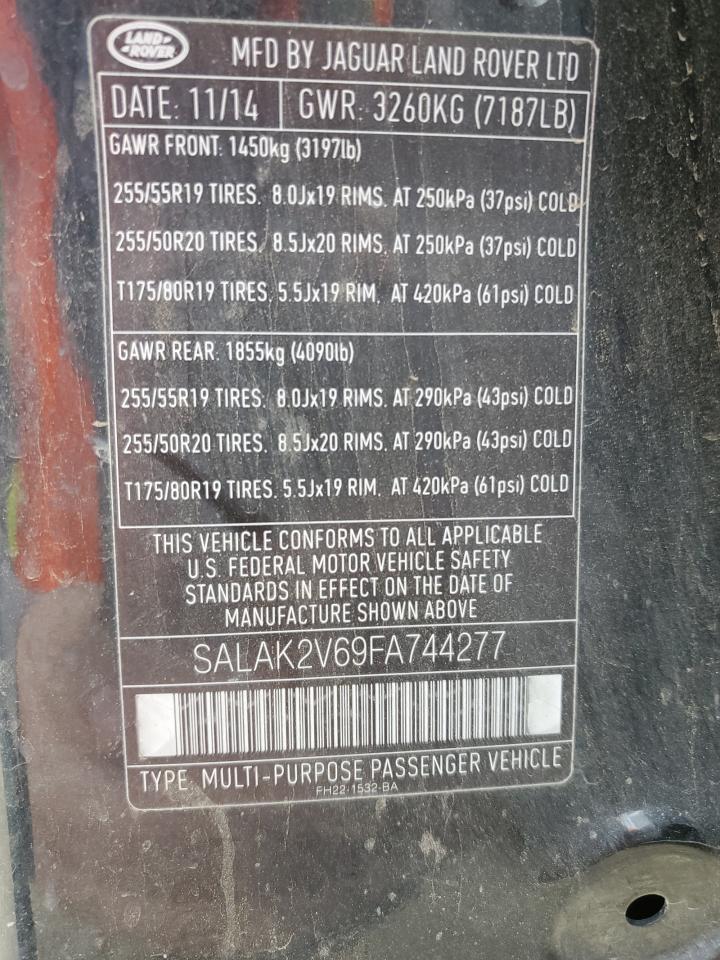 2015 Land Rover Lr4 Hse Luxury VIN: SALAK2V69FA744277 Lot: 90374705