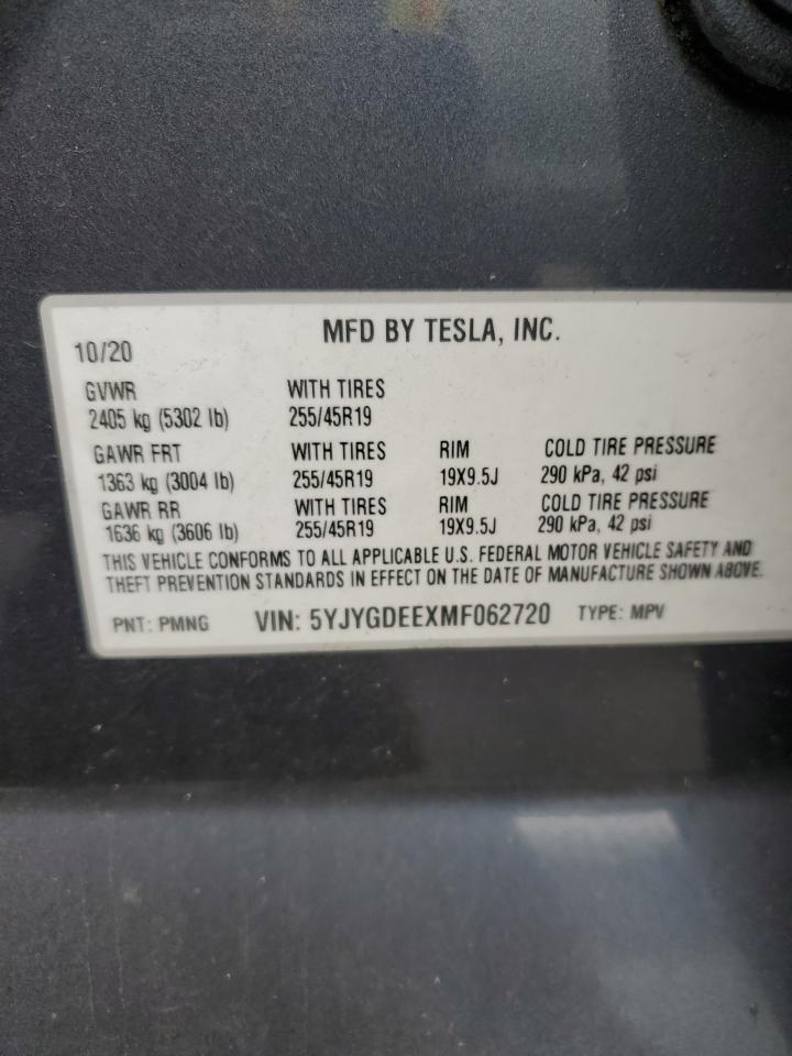2021 Tesla Model Y VIN: 5YJYGDEEXMF062720 Lot: 92888815