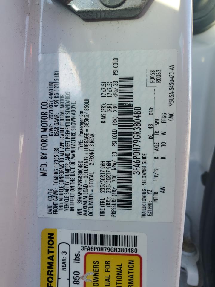 2016 Ford Fusion Se VIN: 3FA6P0H79GR380480 Lot: 93754835