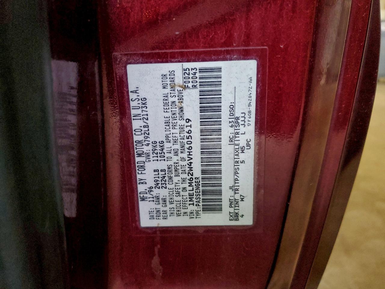 1997 Mercury Cougar Xr7 VIN: 1MELM62W4VH605619 Lot: 93965425