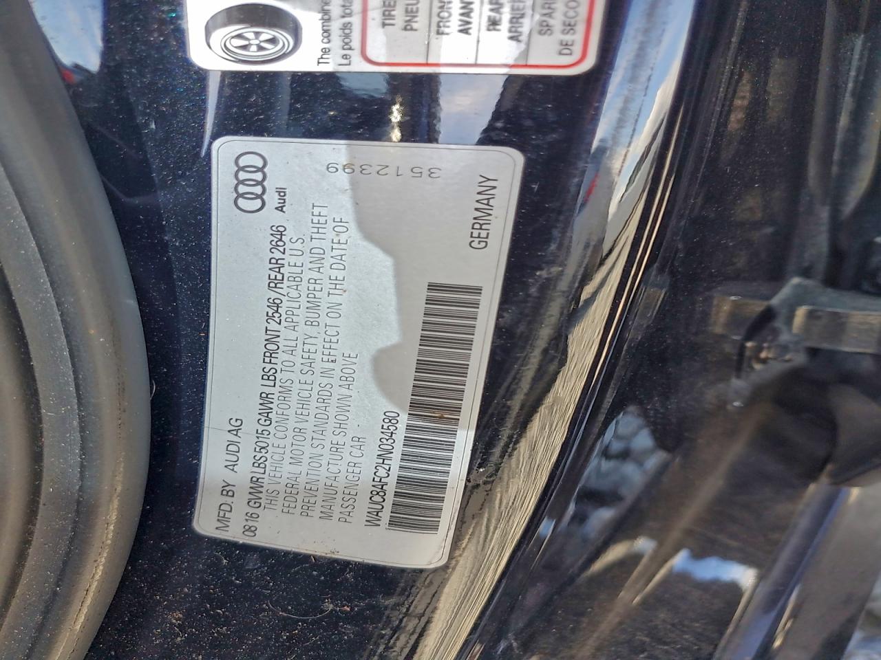 2017 Audi A6 Premium VIN: WAUC8AFC2HN034580 Lot: 94074325