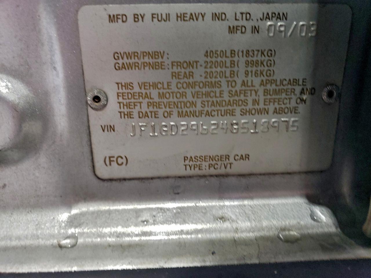 2004 Subaru Impreza Wrx VIN: JF1GD29624G518975 Lot: 94458725