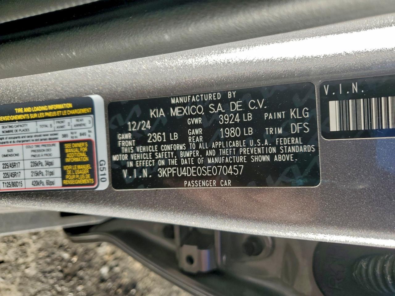 2025 Kia K4 Ex VIN: 3KPFU4DE0SE070457 Lot: 93779345