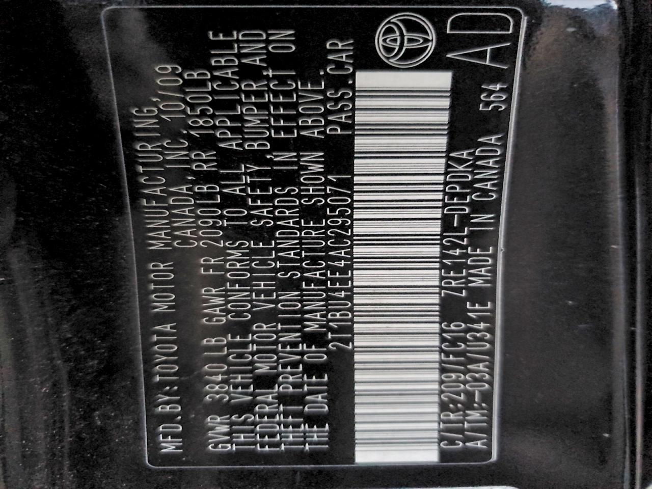 2010 Toyota Corolla Base VIN: 2T1BU4EE4AC295071 Lot: 94369245