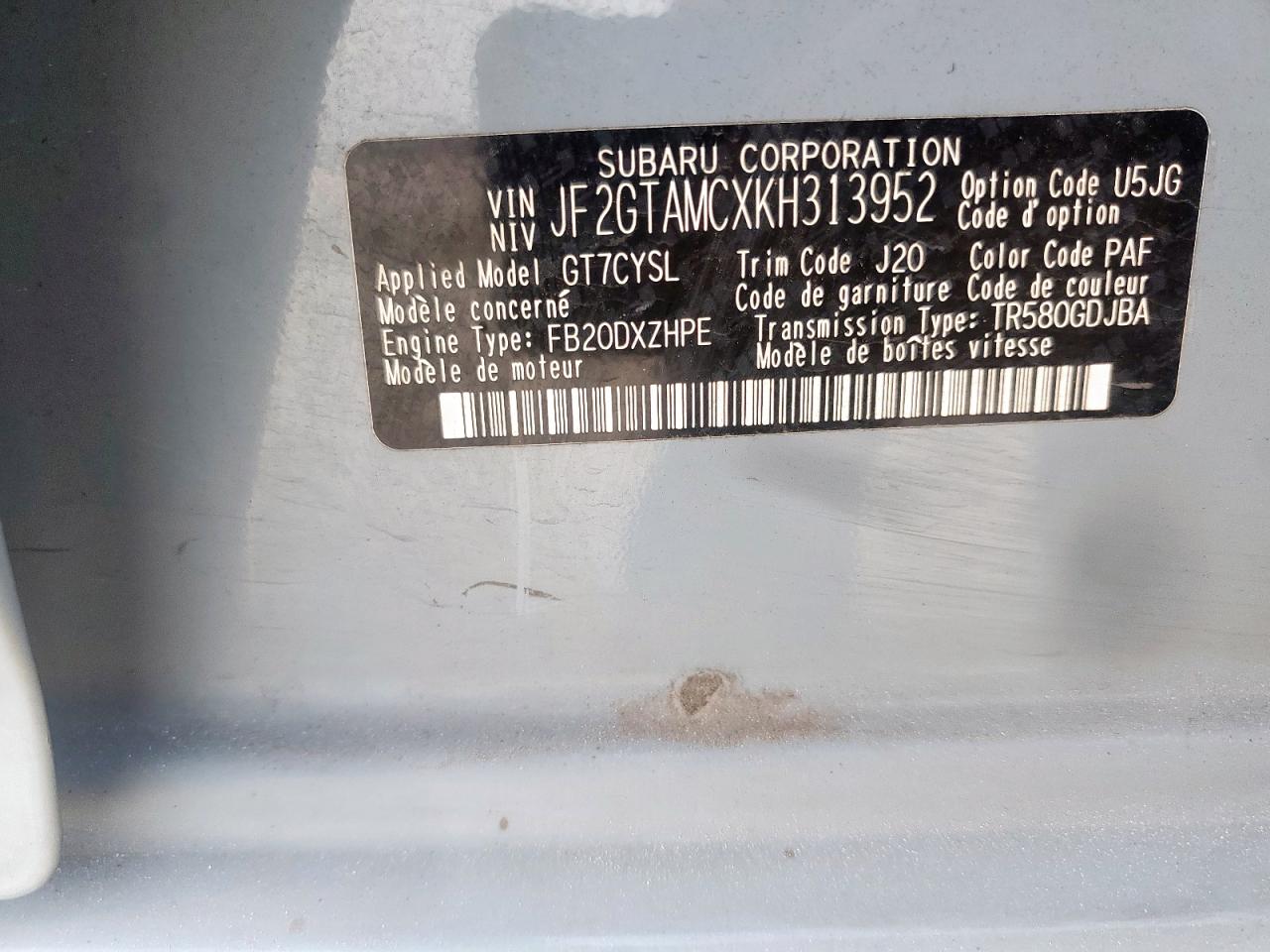 2019 Subaru Crosstrek Limited VIN: JF2GTAMCXKH313952 Lot: 92456635