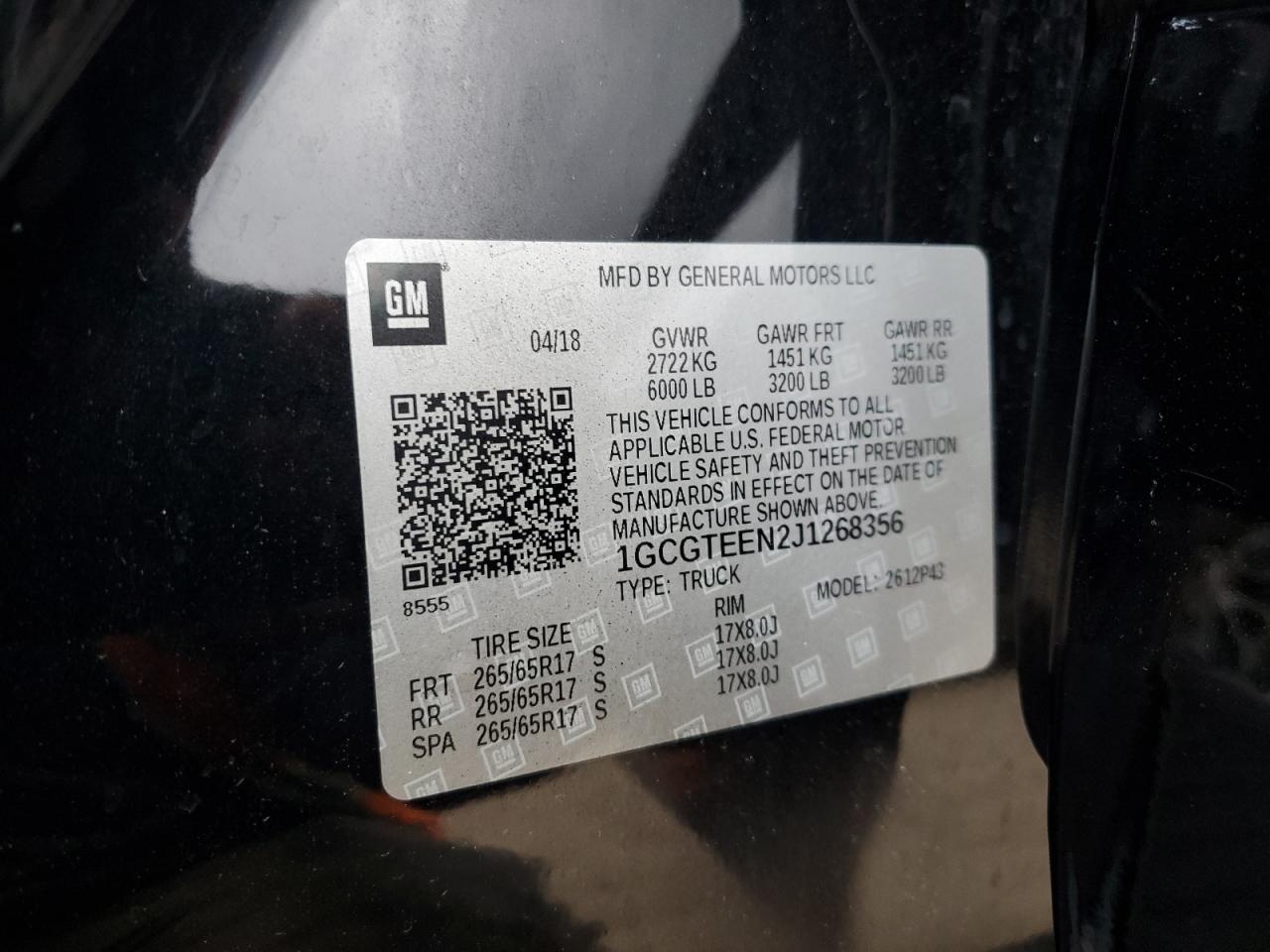 2018 Chevrolet Colorado Zr2 VIN: 1GCGTEEN2J1268356 Lot: 91669285