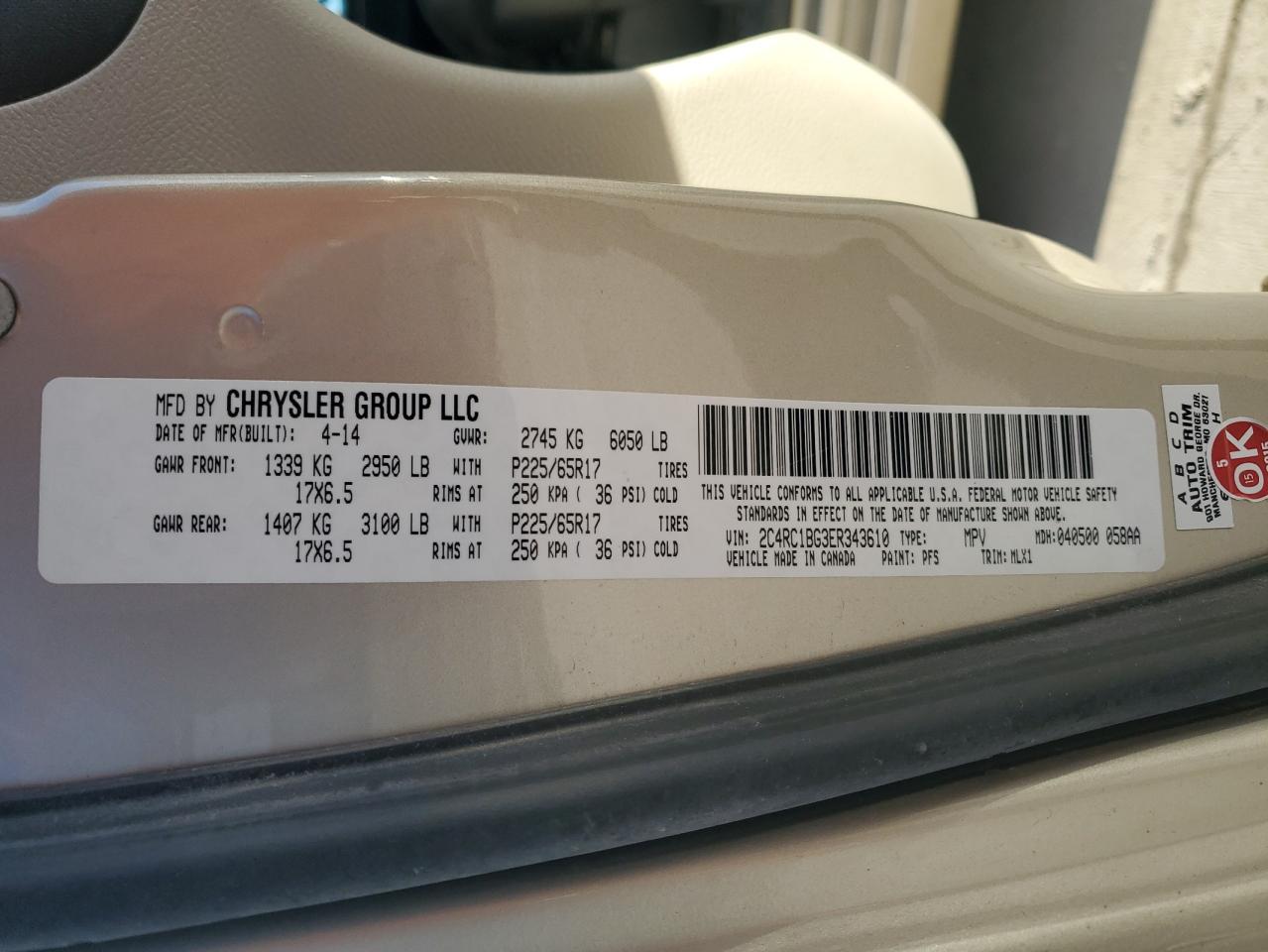 2014 Chrysler Town & Country Touring VIN: 2C4RC1BG3ER343610 Lot: 92024305