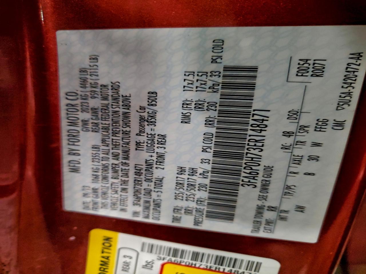 2014 Ford Fusion Se VIN: 3FA6P0H73ER148471 Lot: 92872105