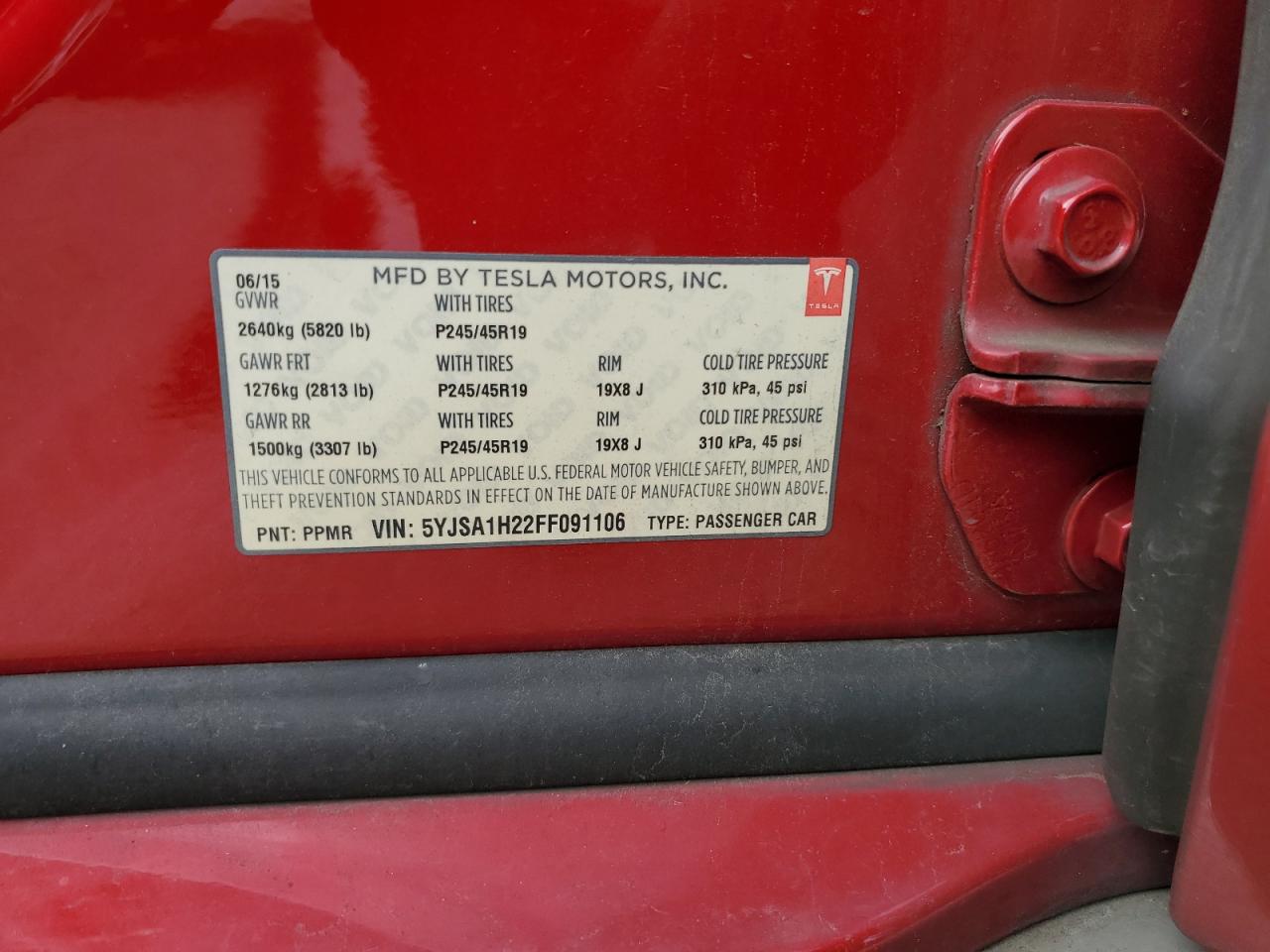 2015 Tesla Model S 85D VIN: 5YJSA1H22FF091106 Lot: 91459185