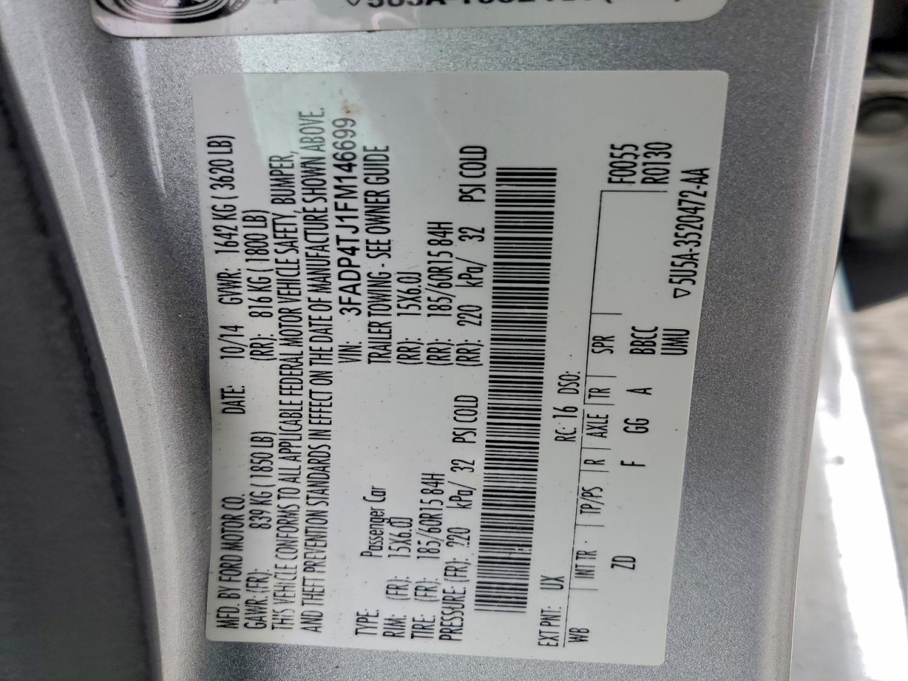 2015 Ford Fiesta S VIN: 3FADP4TJ1FM146699 Lot: 94069435