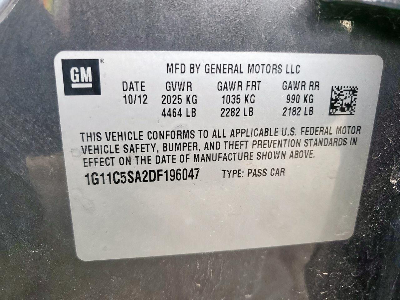 2013 Chevrolet Malibu 1Lt VIN: 1G11C5SA2DF196047 Lot: 93693735