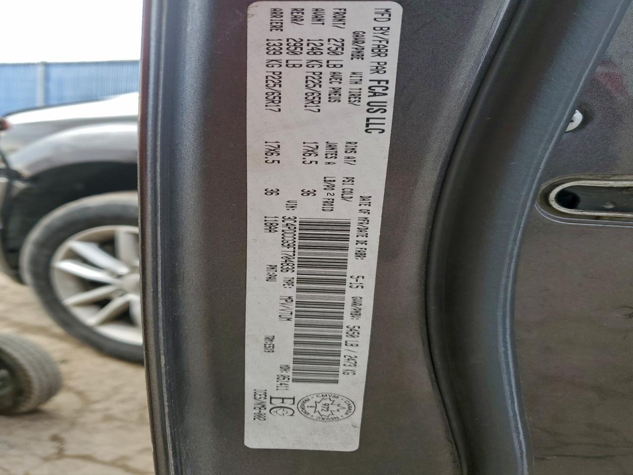 2015 Dodge Journey Sxt VIN: 3C4PDCCG9FT704836 Lot: 93900215