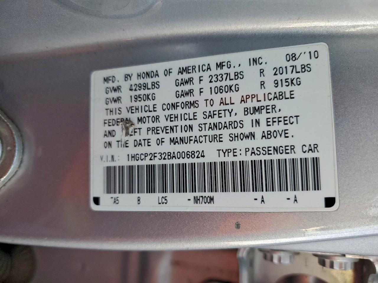 2011 Honda Accord Lx VIN: 1HGCP2F32BA006824 Lot: 93540385