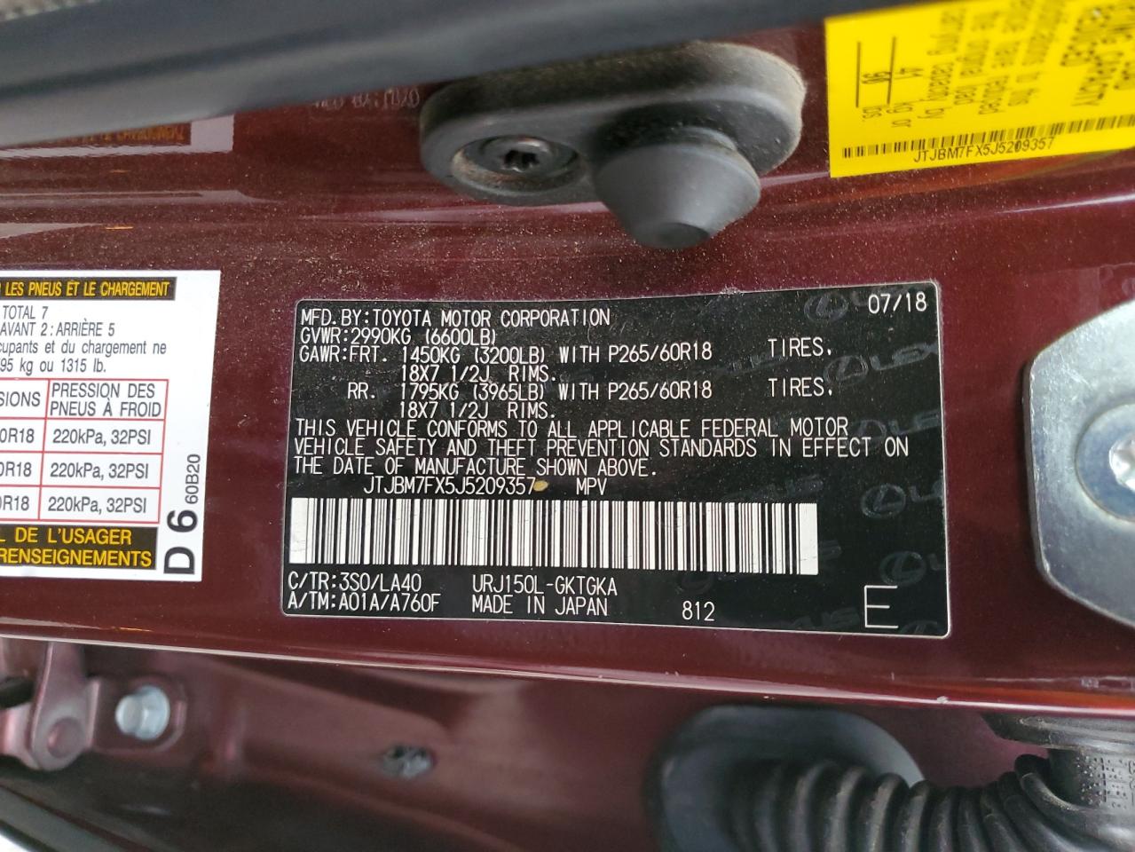 2018 Lexus Gx 460 VIN: JTJBM7FX5J5209357 Lot: 93322595