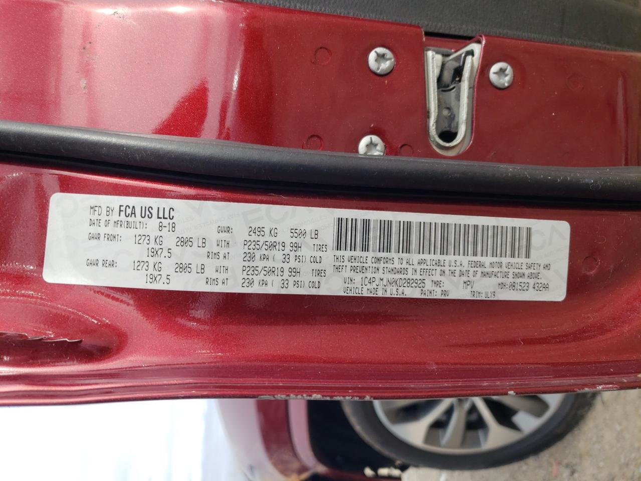 2019 Jeep Cherokee Overland VIN: 1C4PJMJN0KD282925 Lot: 92409485