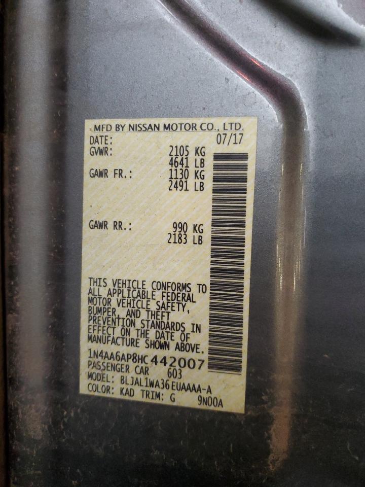 2017 Nissan Maxima 3.5S VIN: 1N4AA6AP8HC442007 Lot: 91313095